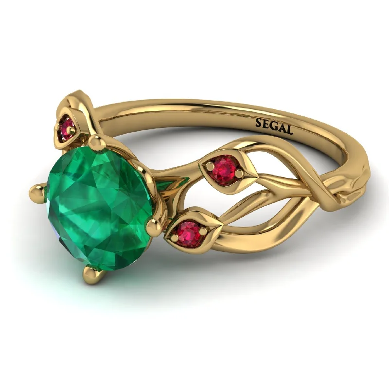 Classic Diamond Ring for Engagement-Emerald Blossom 14K Golden Nature Inspired Engagement Ring - Haley No. 49