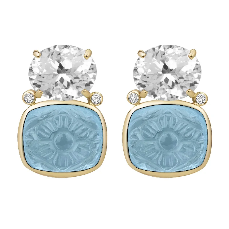 Crystal Earrings for Parties-Earrings - Crystal, Blue Topaz And Diamond (2382B)