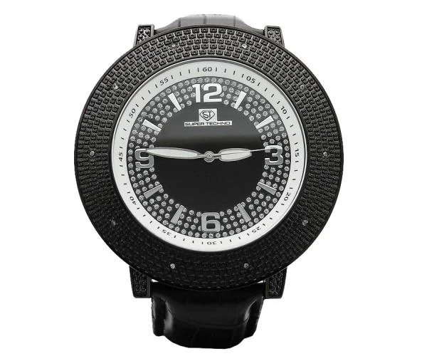 Best Fitness Watches for Tracking Running-Black Super Techno Watch Real Diamonds