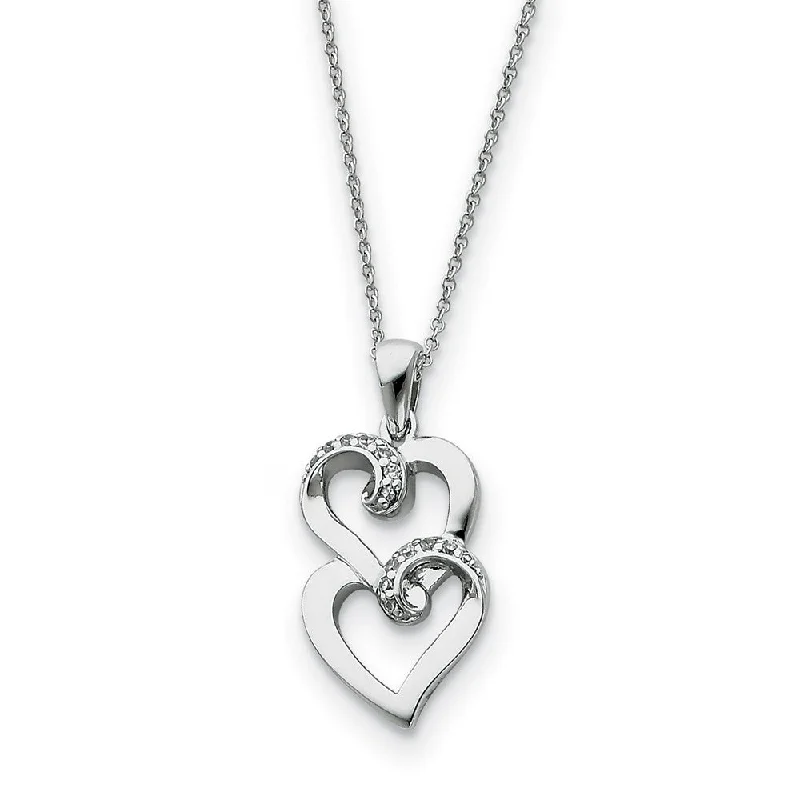 Stylish Necklace for Special Events-Sterling Silver & CZ Sisters, Friends Forever, Heart Necklace, 18 Inch