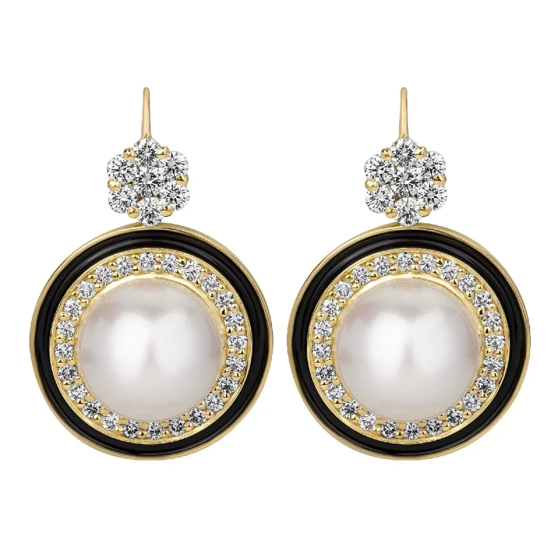 Luxury Pearl Earrings for Brides-Earrings - South Sea Pearl And Diamond ( Enamel) (2392E)