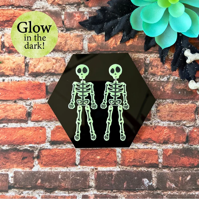 Gold Hoop Earrings-Skeleton Dangle Earrings (Glow in the dark!)