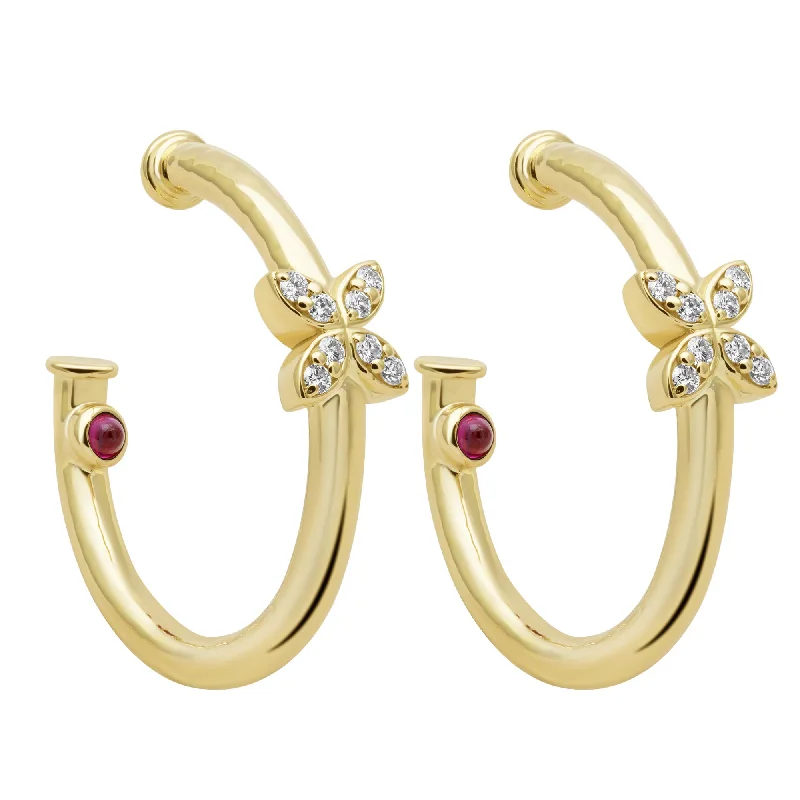 Customizable Gold Earrings-Earrings - Diamond & Ruby