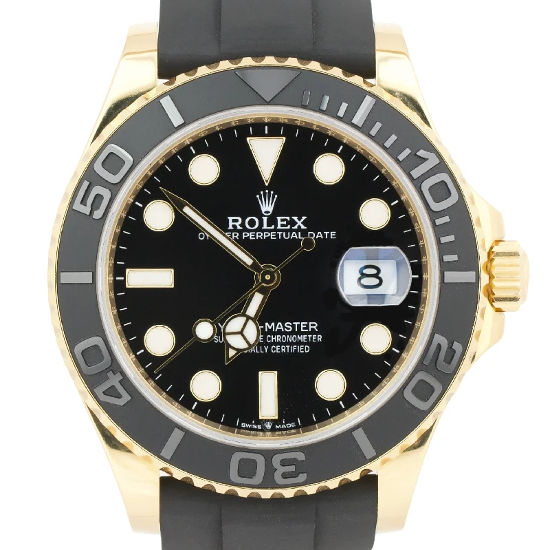 Water-Resistant Watches for Men and Women-Rolex Yacht-Master 18K Yellow Gold Oysterflex BLACK 42mm 226658 Date Watch BOX