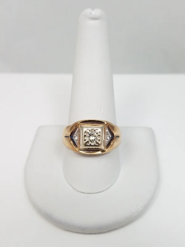 Beautiful Gold Band Ring for Women-Vintage Men's 10k Yellow Gold Natural Diamond Ring