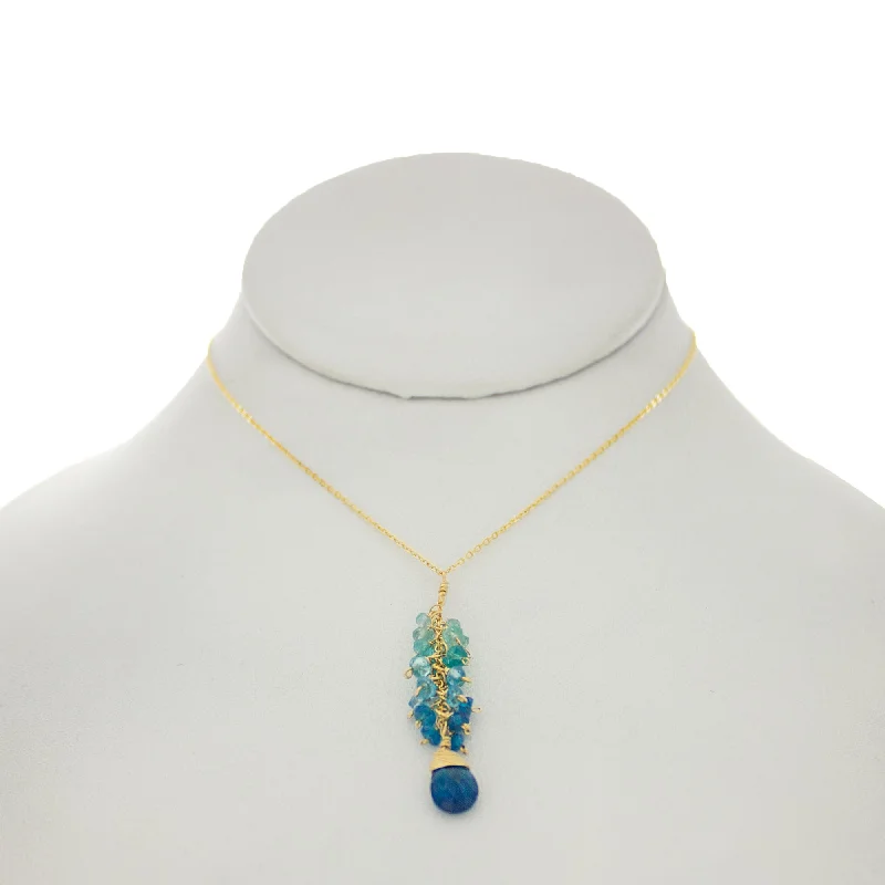 Gold and Silver Necklace for Casual Looks-Peacock Blue - Dark Apatite Drop Cluster Necklace