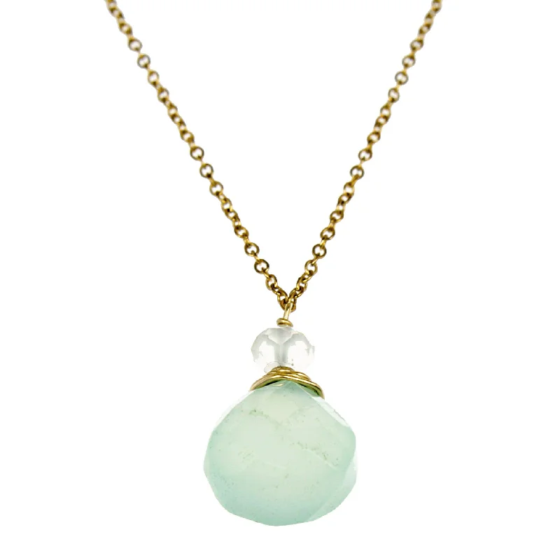 Fine Gold Necklace for Luxury Look-Green Chalcedony One Drop Necklace