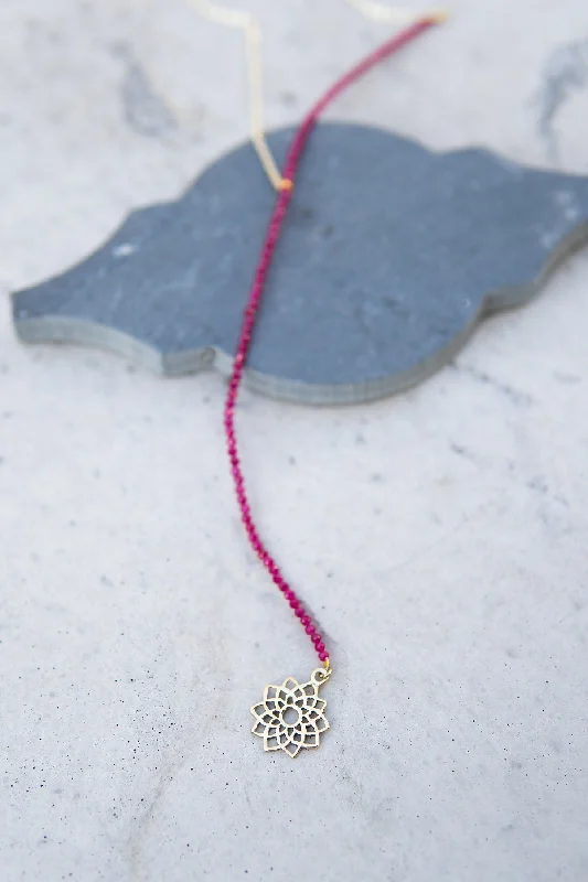 Sapphire Necklace for Special Events-Fuchsia Geo Flower Necklace