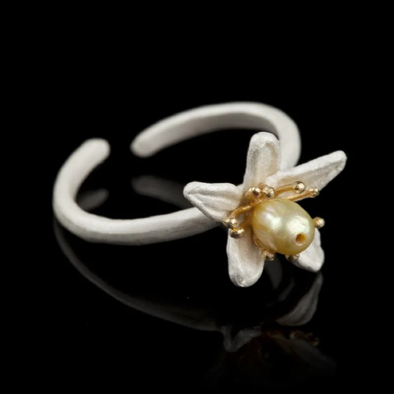 Sterling Silver Ring with Gemstones-Orange Blossom Ring - Single Flower