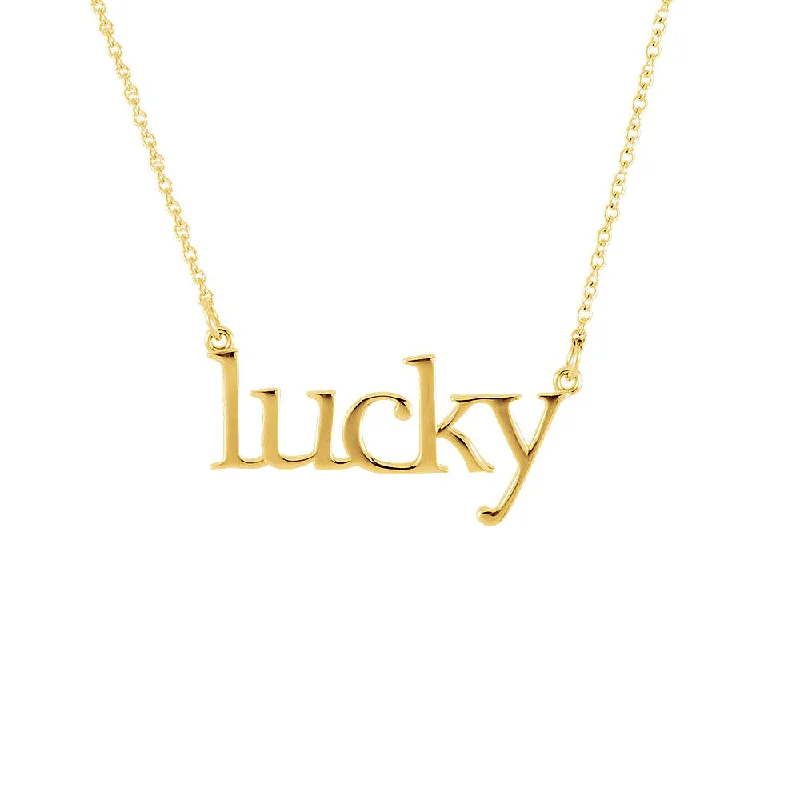 Personalized Birthstone Necklace for Mom-Lucky Script Necklace in 14k Yellow Gold, 16.25 Inch