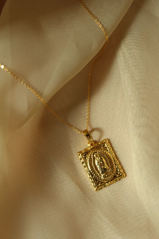 Simple Gold Necklace for Daily Wear-Square Mary Necklace