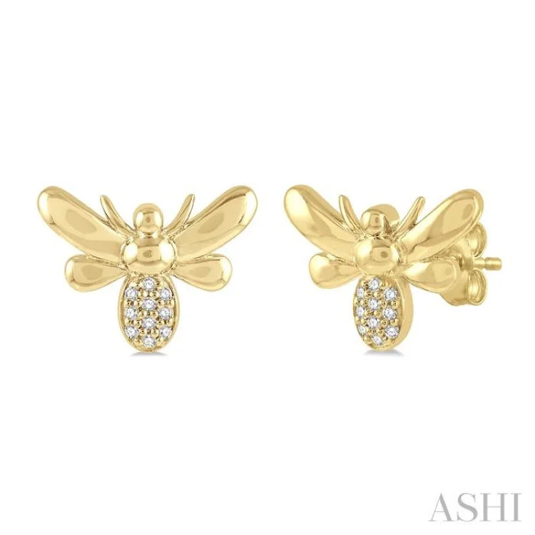 Customizable Earrings for Weddings-1/20 Ctw Bumble Bee Round Cut Diamond Petite Fashion Earring in 10K Yellow Gold