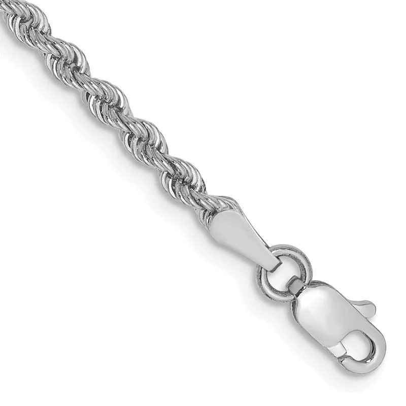 Charm Bracelet for Kids-14K White Gold 7 inch 2.5mm Regular Rope with Lobster Clasp Chain Bracelet