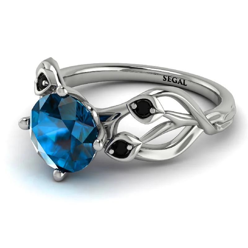 Luxury Ring for Anniversary Gifts-Blue Topaz Blossom 14K Golden Nature Inspired Engagement Ring - Haley No. 509