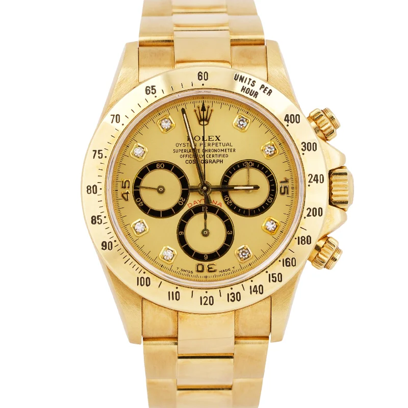 Elegant Gold Watches for Weddings-UNPOLISHED Rolex Daytona ZENITH Inverted-6 Diamond 40mm Gold 16528 Watch BOX