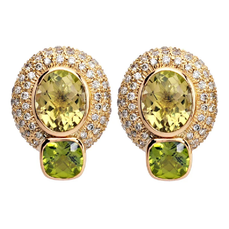 Boho Chic Earrings-Earrings- Lemon Quartz, Peridot And Diamond