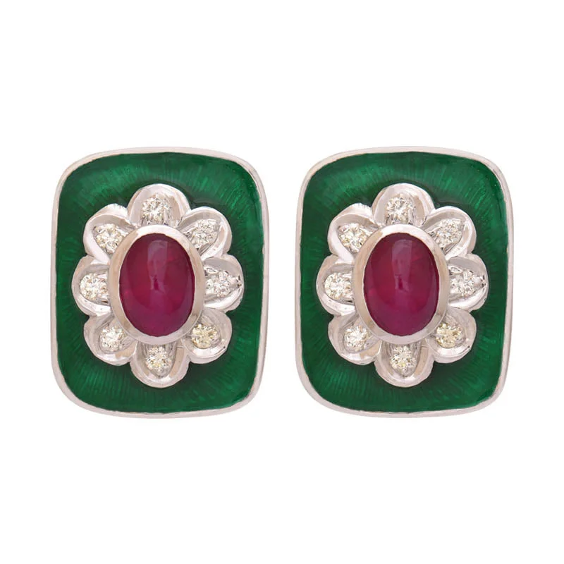 Unique Gem Earrings for Trendsetters-Earrings- Ruby and Diamond (Enamel)