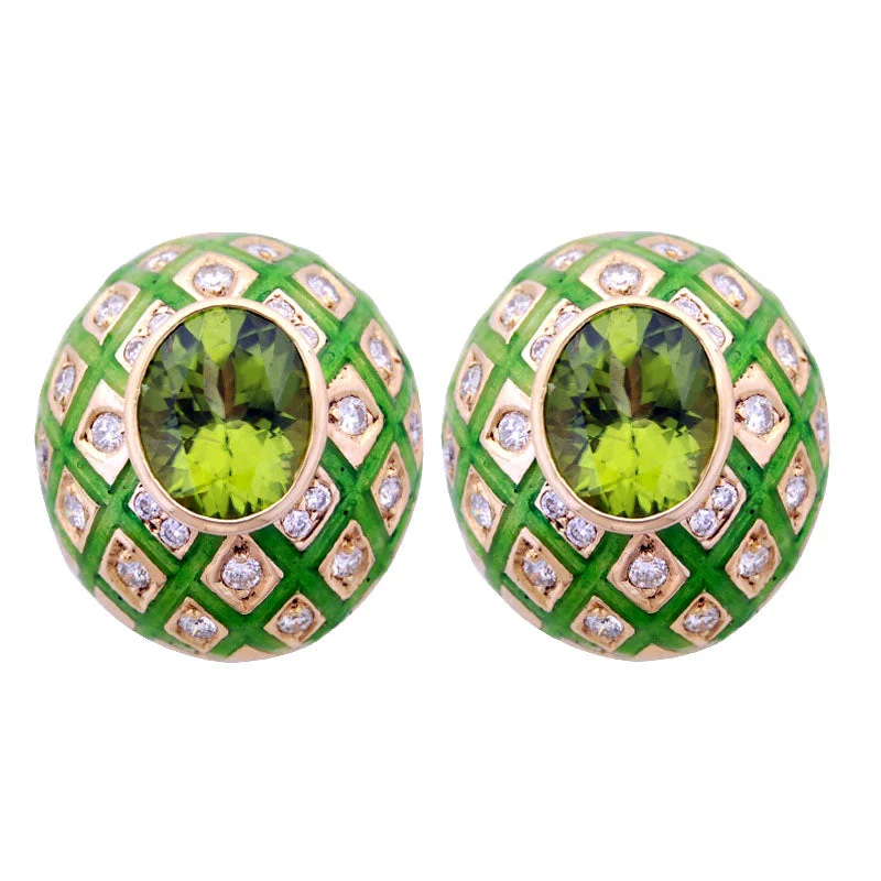 Luxury Pearl Earrings for Brides-Earrings- Peridot And Diamond (enamel)