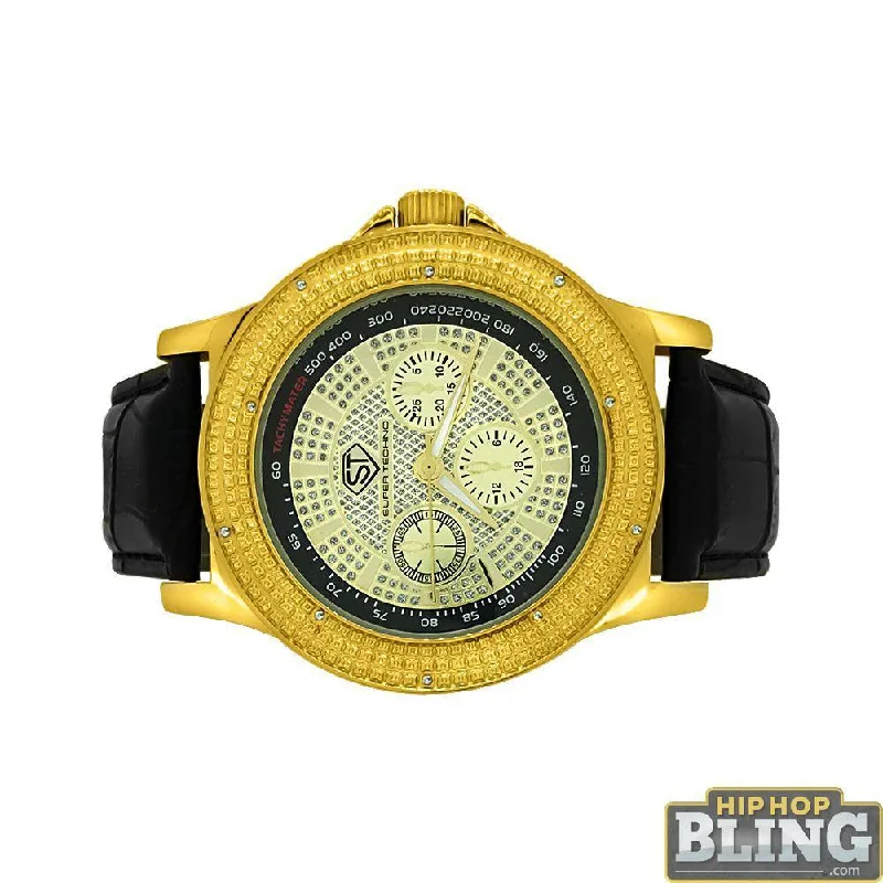 Fashion Watches with Stylish Watch Faces-Tachymeter Gold Bling Diamond Super Techno Watch