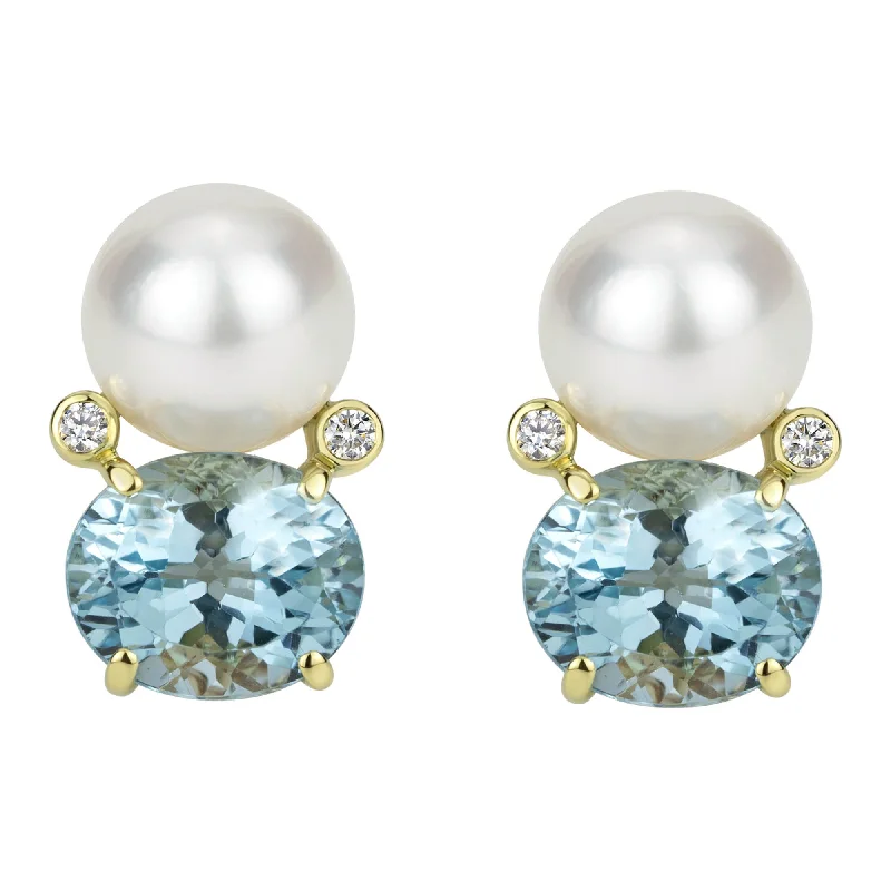 Unique Gem Earrings for Trendsetters-Earrings - South Sea Pearl, Blue Topaz And Diamond