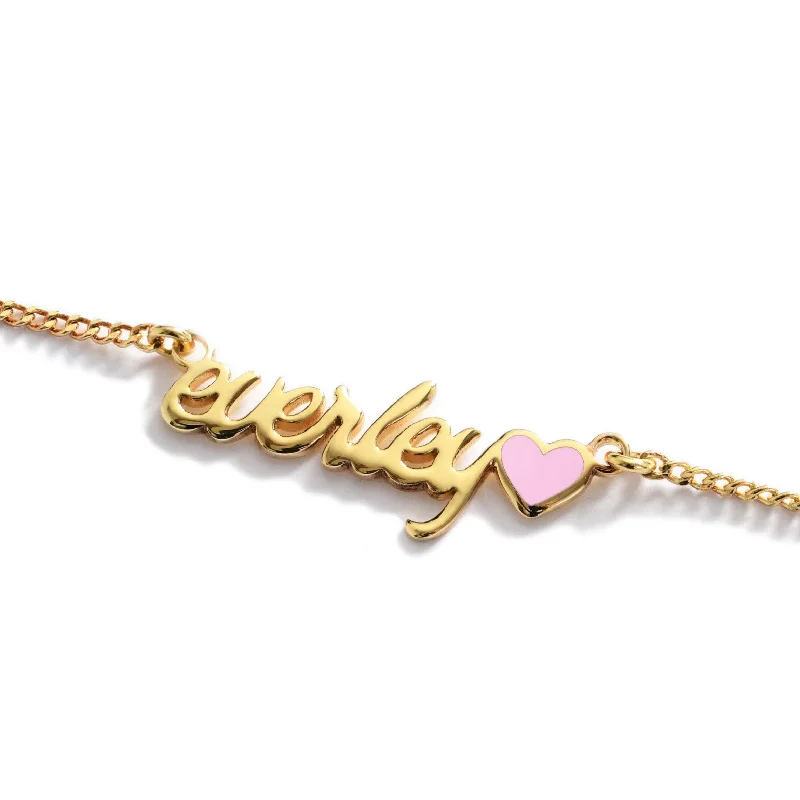 Cute Necklace for Gift Giving-Script Heart Enamel Nameplate