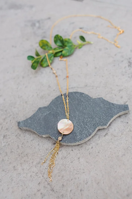 Modern Gold Necklace for Women-Mother of Pearl and Jasper Necklace