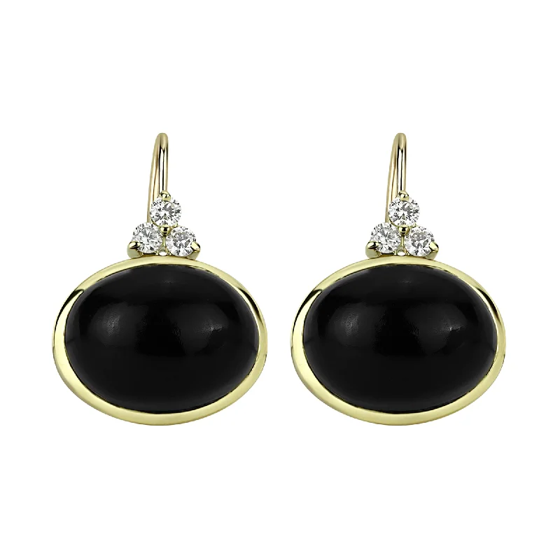 Large Silver Earrings-Earrings - Black Onyx And Diamond