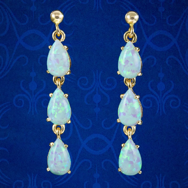 Beautiful Gem Earrings for Party-Victorian Style Opal Drop Earrings 9ct Gold