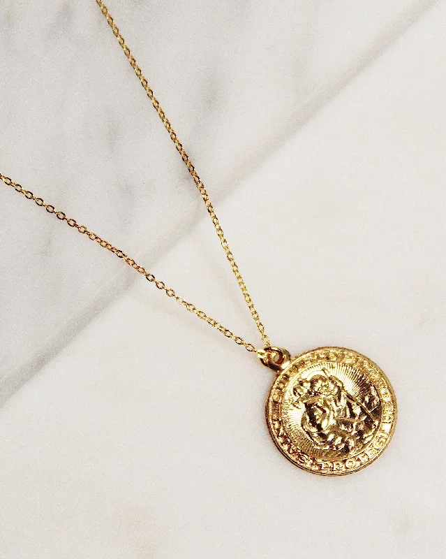 Adjustable Silver Necklace for Comfort-14k Gf Round Saint Christopher Necklace