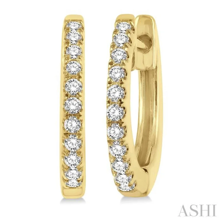 Gold Plated Drop Earrings-1/6 Ctw Round Cut Diamond Petite Fashion Huggie Earrings in 14K Yellow Gold