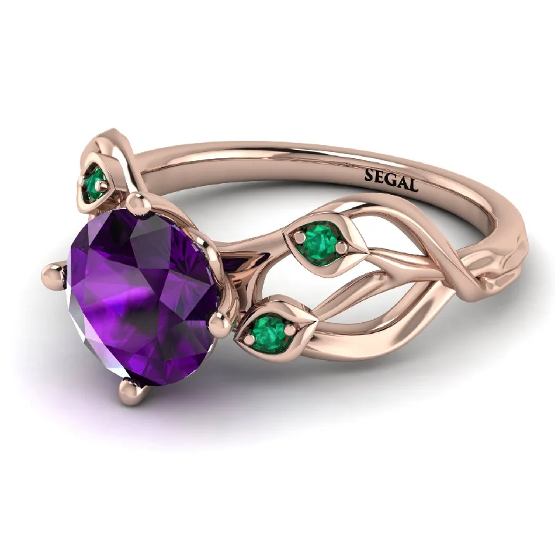 Beautiful Gemstone Engagement Ring-Amethyst Blossom 14K Golden Nature Inspired Engagement Ring - Haley No. 305