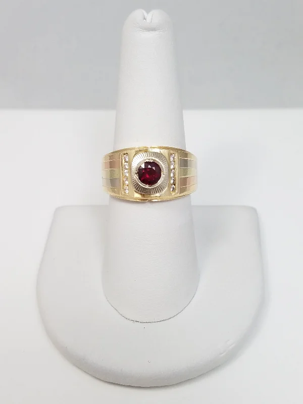 Simple Wedding Ring Set for Couples-Custom 14k Tri Color Gold Natural Ruby Diamond Ring Band