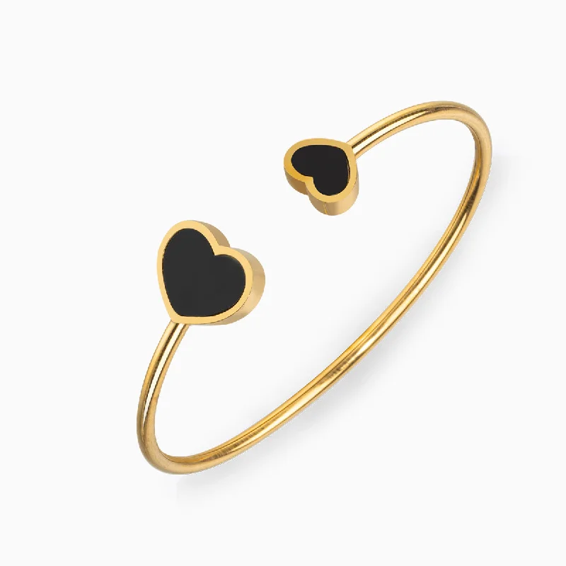 Boho Bangles for Relaxed Look-Double Black Heart Cuff Bangle