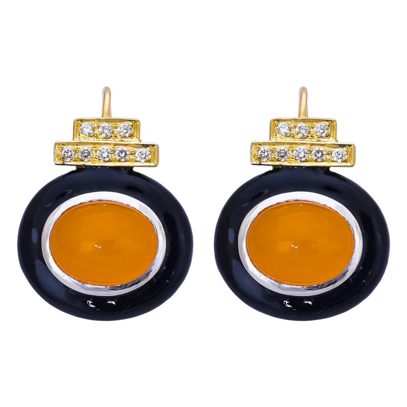 Round Earrings for Every Occasion-Earrings- Cornelian and Diamond (Enamel)