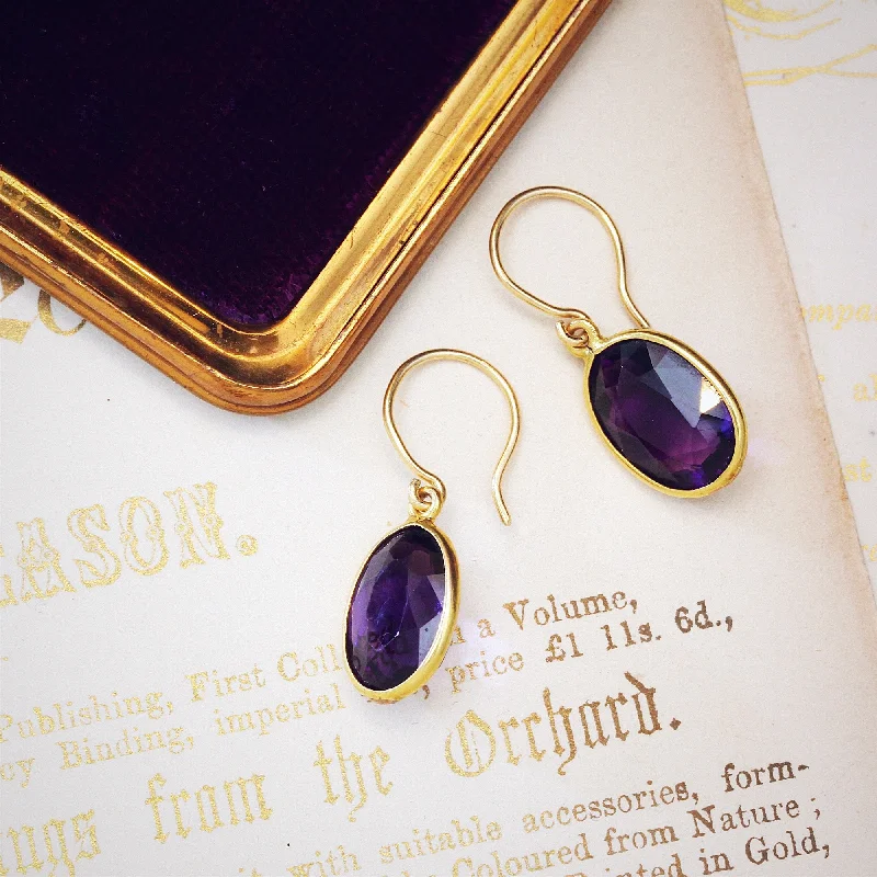 Statement Earrings for Weddings-Deepest Purple Faceted Amethyst Drop Earrings