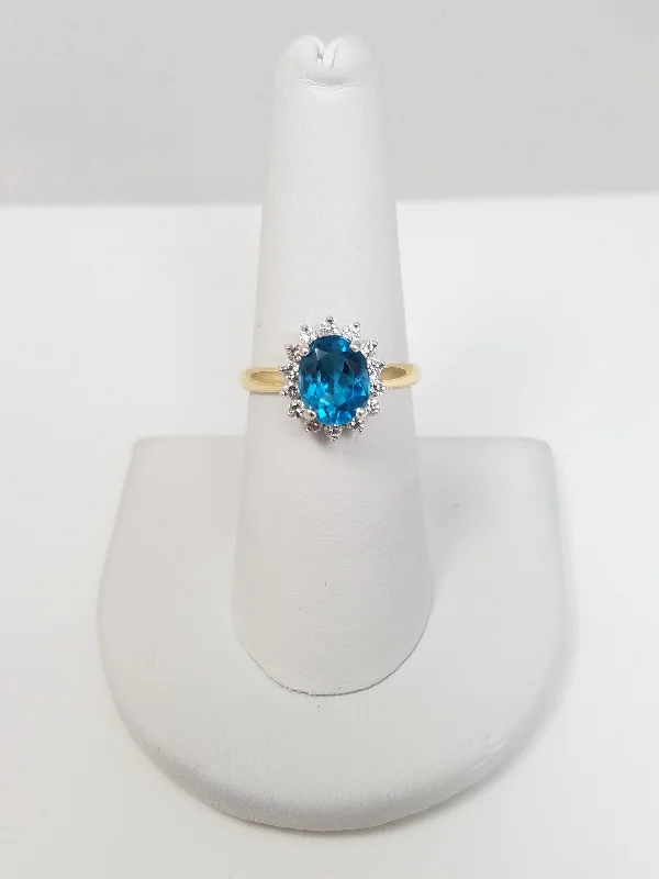 Black Wedding Band for Men-Gorgeous 2ct Natural Blue Topaz Diamond Halo Ring in 14k Yellow Gold