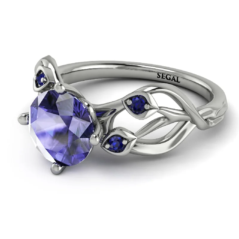 Custom Ring with Personalized Engraving-Tanzanite Blossom 14K Golden Nature Inspired Engagement Ring - HaleyNo. 215