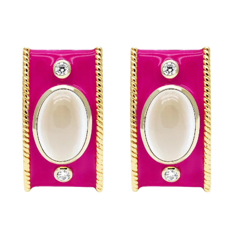 Fashionable Earrings for Teenagers-Repair - Earrings - Moonstone & Diamond (Enamel) (2414D)