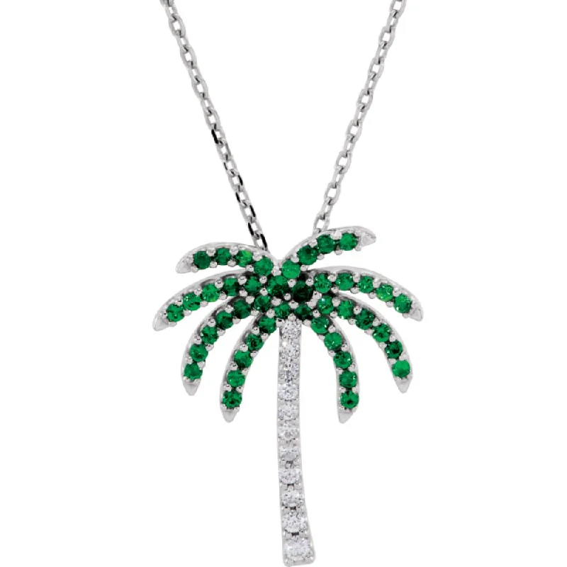 Layered Necklace for Fashion-Tsavorite Garnet & Diamond Palm Tree 14k White Gold Necklace, 18 Inch