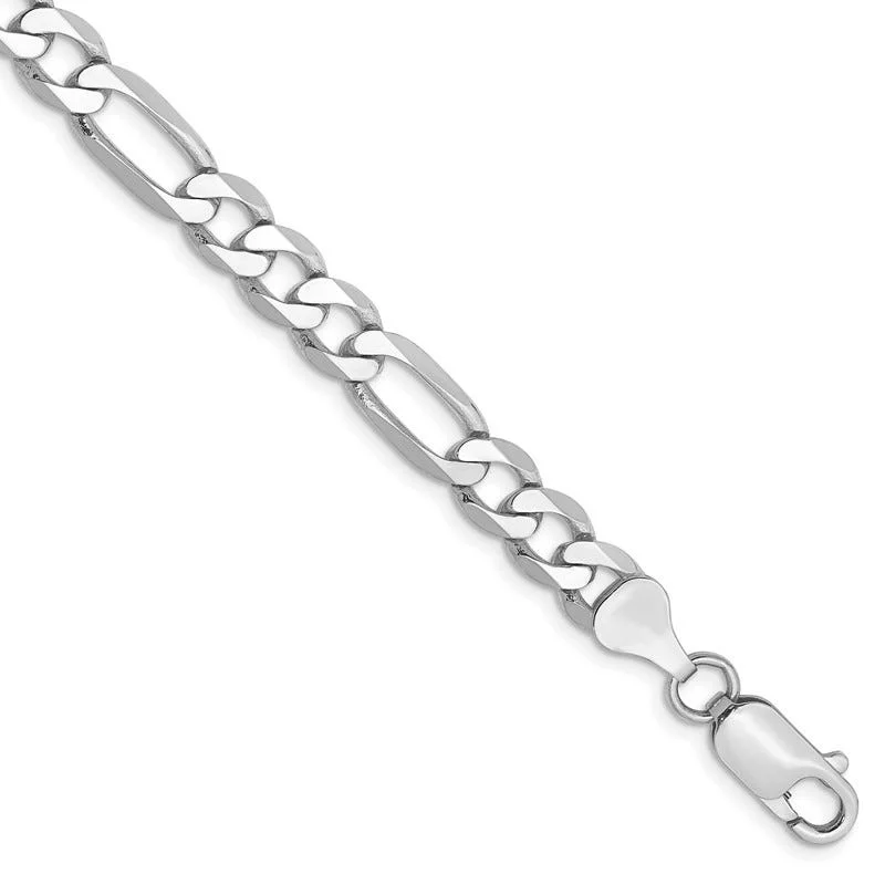 Colorful Crystal Bracelet for Fashion-14K White Gold 9 inch 6mm Flat Figaro with Lobster Clasp Chain Bracelet