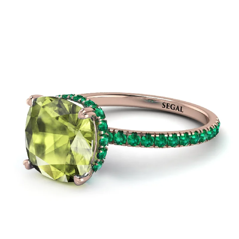 Antique Style Diamond Ring for Women-Cushion Hidden Peridot Ring - Nova No. 705