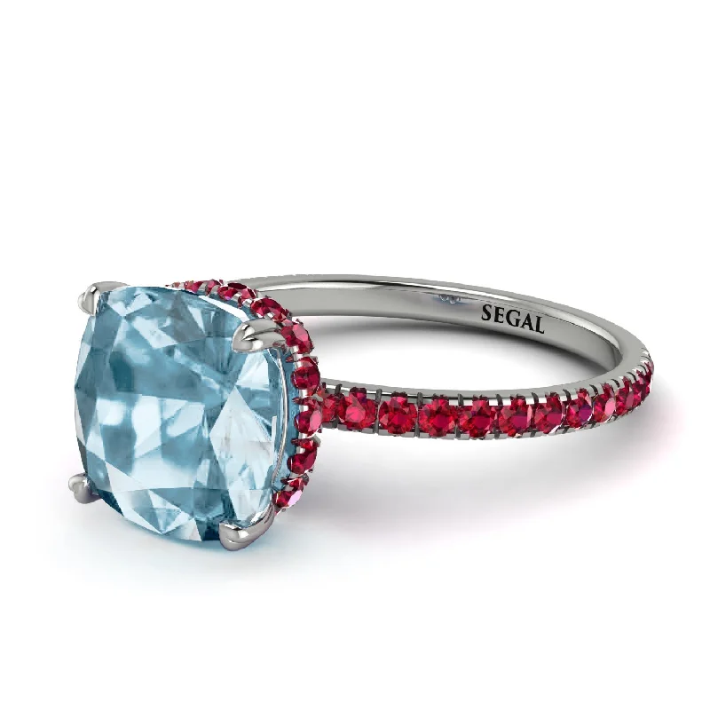 Rose Gold Ring for Stylish Women-Cushion Hidden Aquamarine Ring - Nova No. 412