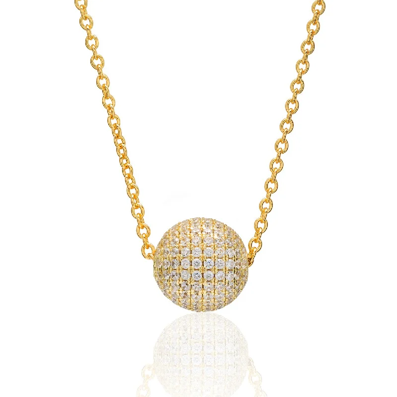 Classic Silver Necklace for Women-CZ Geometric Pave Ball Necklace