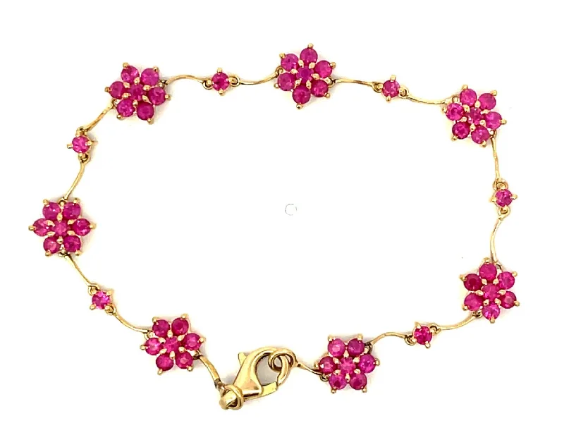 Luxury Silver Bracelet for Special Occasions-Ruby Flower Bracelet in 18k Yellow Gold