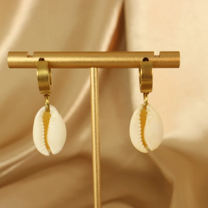 Gorgeous Earrings for Bridesmaids-Cara cowrie shell 18ct gold plated tarnish hoop earrings