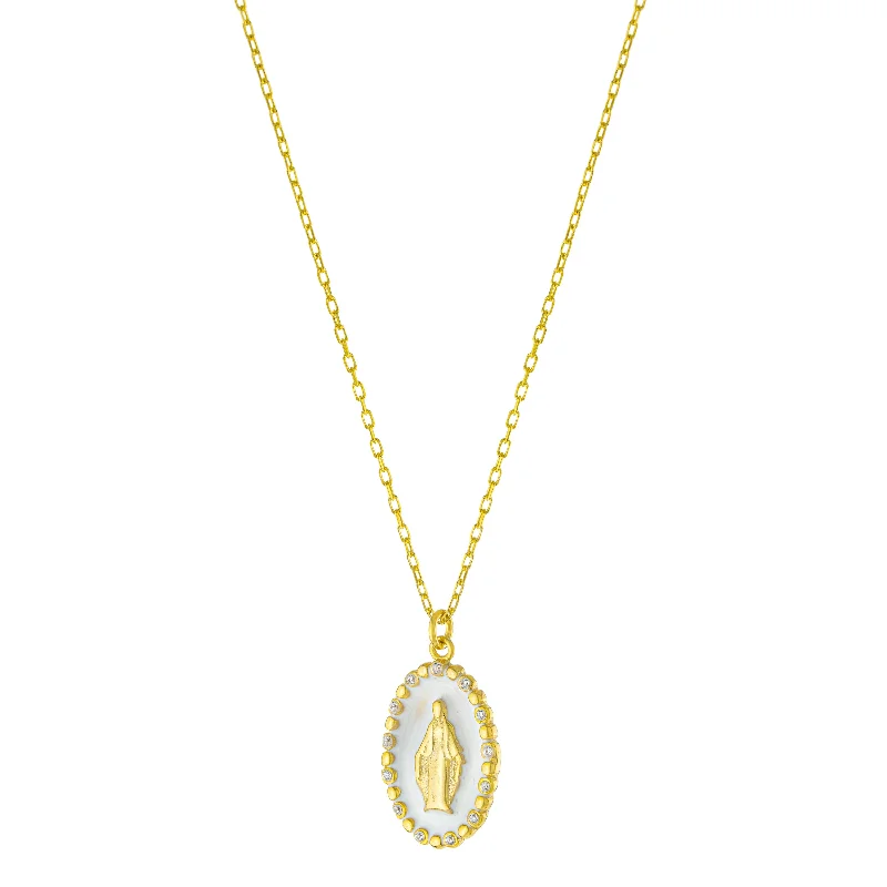 Crystal Bead Necklace for Casual Wear-CZ Enamel Mary Medallion Necklace