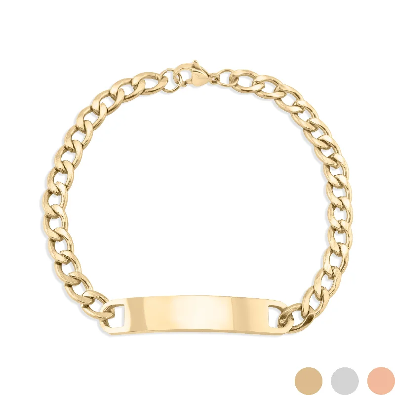 Fashionable Gold Bracelet for Evening Events-18K Gold PVD Stainless Steel Blank ID Curved Bar Bracelet / BRJ9044