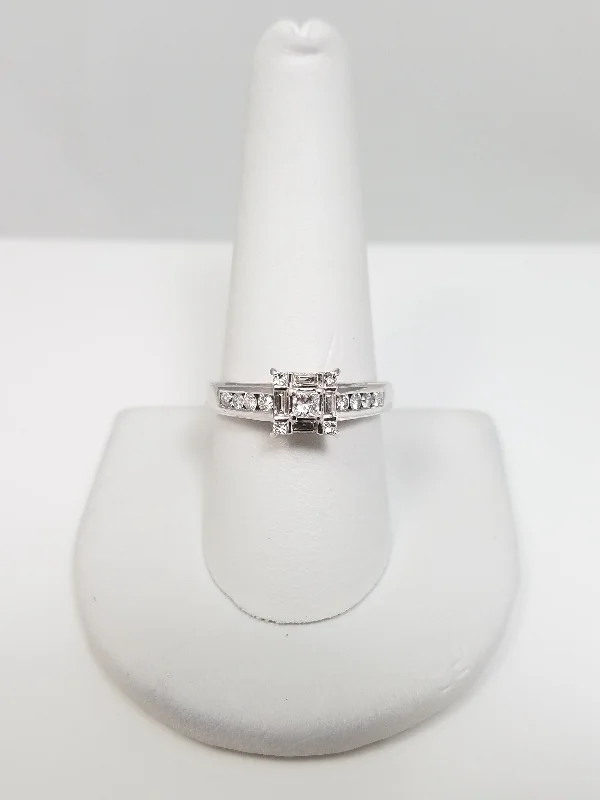 Gold Wedding Band with Diamonds-Elegant 14k White Gold Natural Diamond Engagement Ring