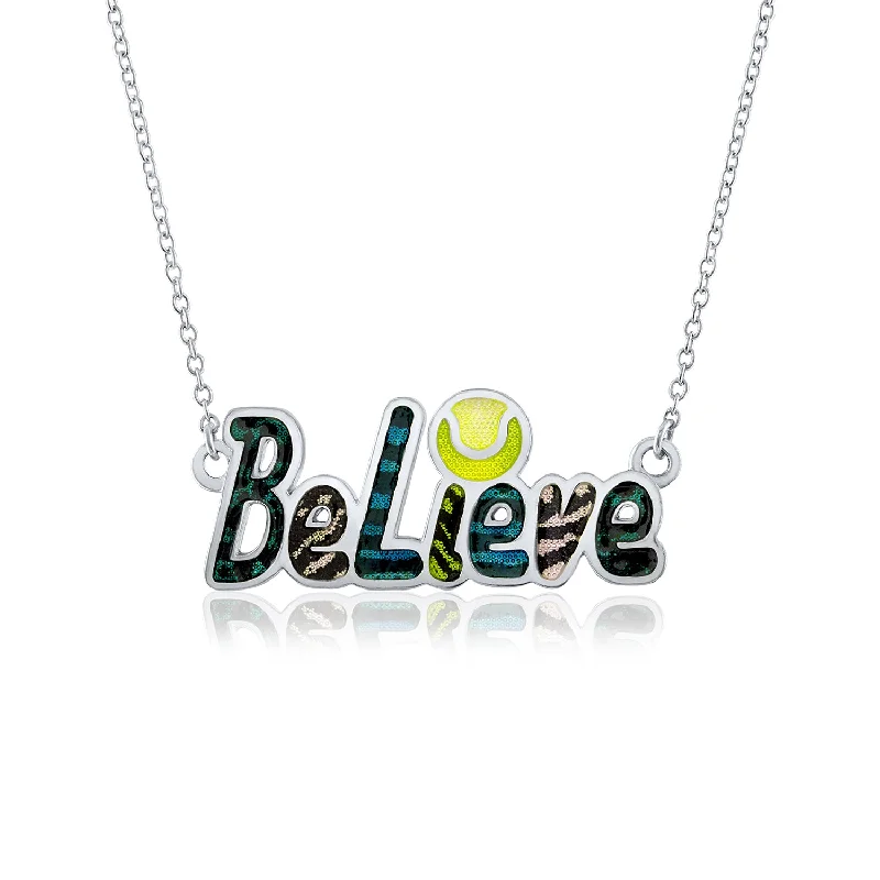 Artistic Necklace for Fashion Lovers-Enamel "Believe" Tennis Necklace