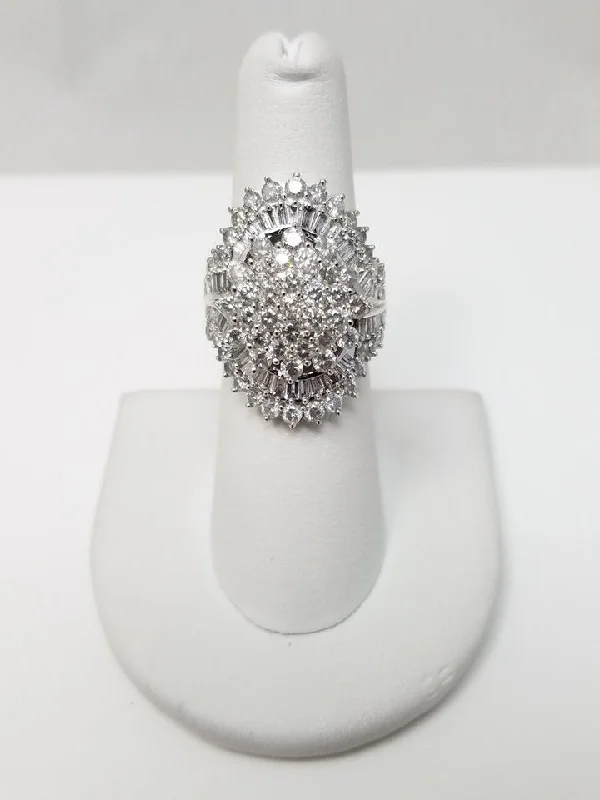 Gold Engagement Ring-Fancy 10k White Gold Natural Diamond Cluster Ring